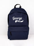 Personalised navy children's backpack with name and year - British product
