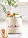 Personalised cream canvas storage basket 40x40cm, imported from the UK