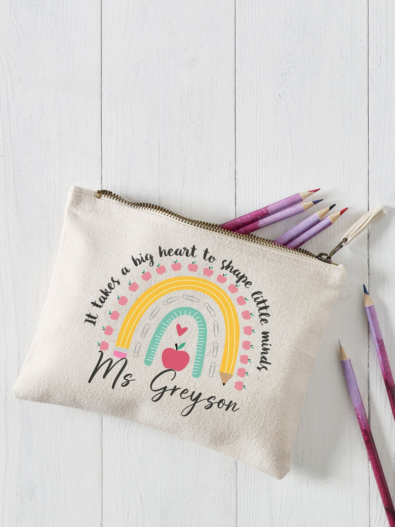 Personalised teacher pencil case cotton canvas, imported from the UK