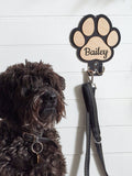 Personalised wooden dog lead hook paw shaped, UK version