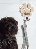 Personalised wooden dog lead hook paw shaped, UK version