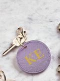 LoveAbode personalised round keyring PU leather gold clip (British brand)