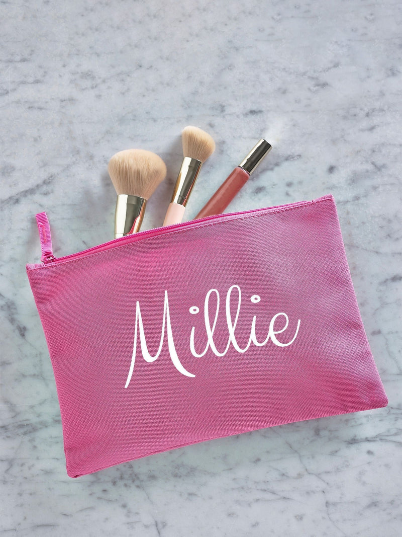 Personalised pink grab-pouch makeup bag, UK version