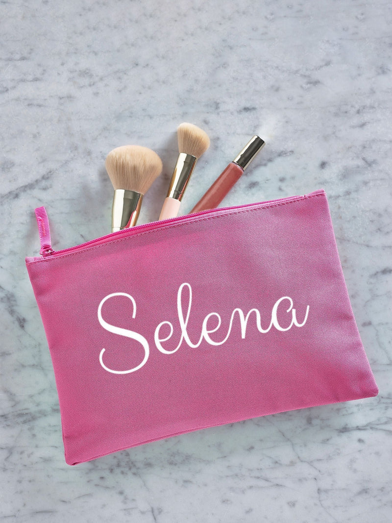 Personalised pink grab-pouch makeup bag, UK version