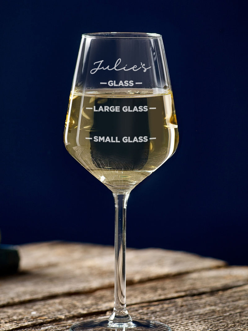Loveabode personalised measure wine glass 13oz/37cl, imported from the UK
