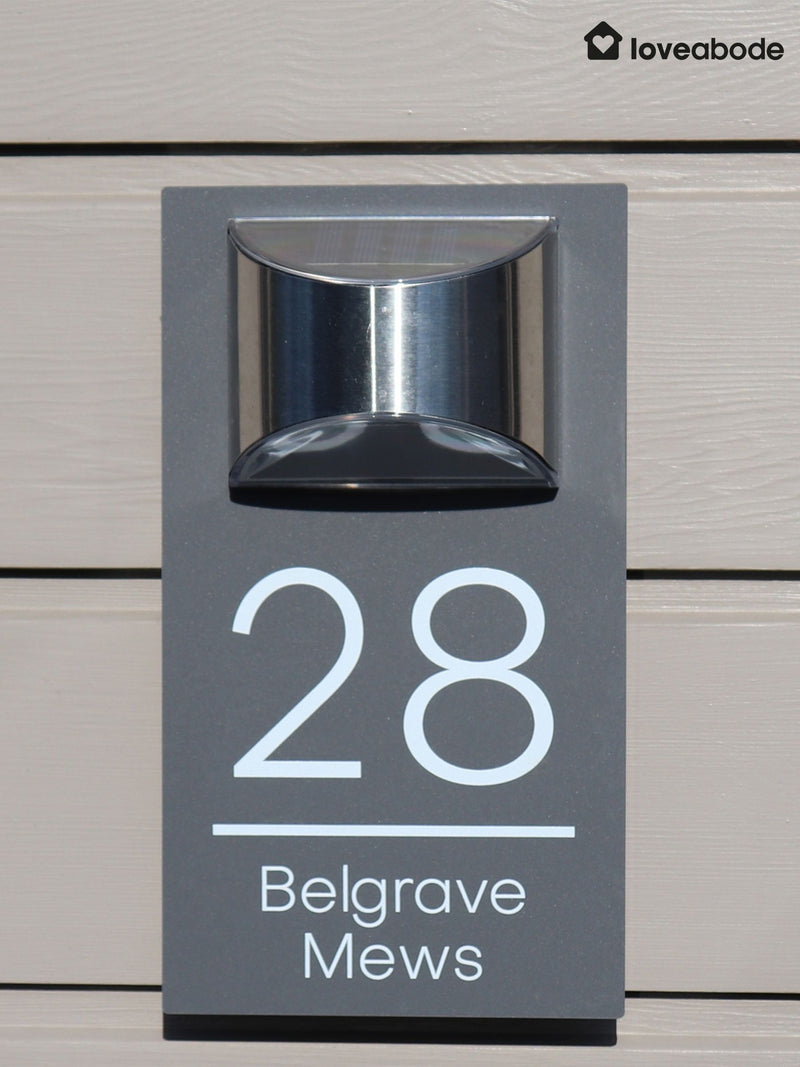 Personalised solar house sign with LED light 25x14cm (British brand)