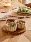 Set of 3 Natural Stripe Ceramic Dip Set with Tray