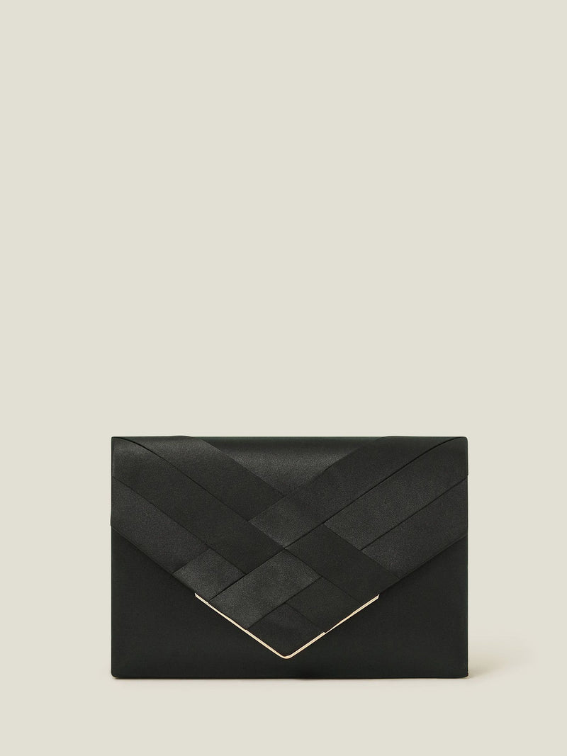 Accessorize black woven satin envelope clutch bag (British brand)
