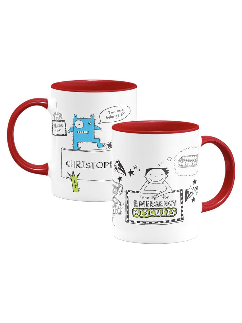 Star Editions Tom Gates red personalised emergency biscuits mug 11oz, imported from the UK