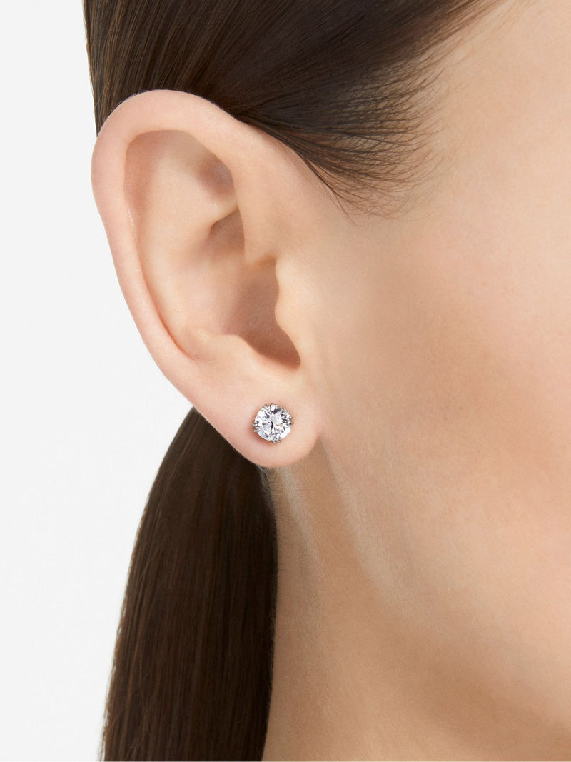 Swarovski Silver Tone Round Cut White Rhodium Plated Constella Stud Earrings