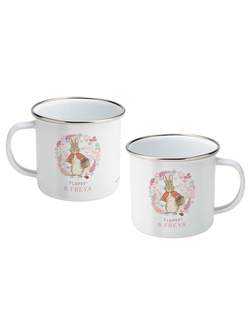 Star Editions Personalised Flopsy Bunny Enamel Mug with Peter Rabbit Design, imported from the UK