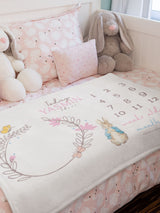 Next Star Editions Personalised Peter Rabbit Date Chart White Blanket- Buy online at McGrocer