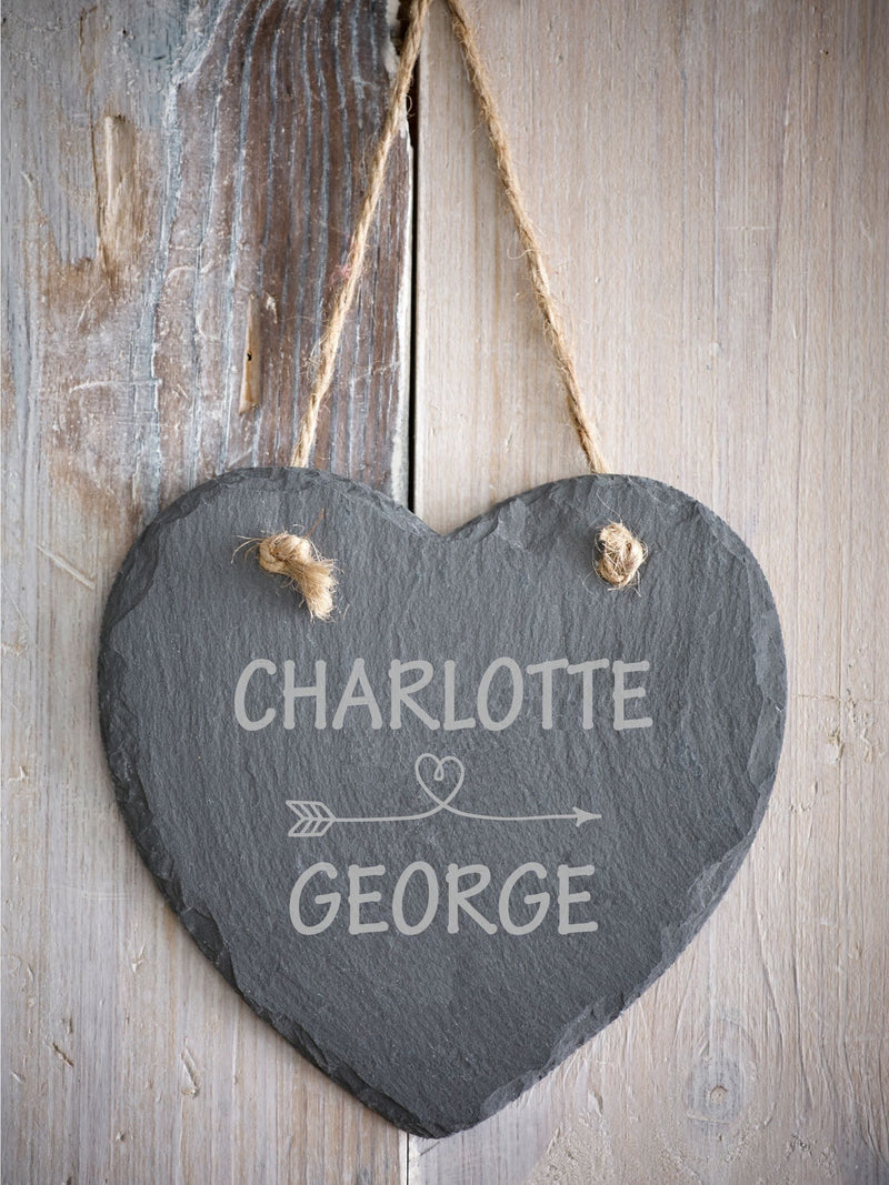 Slate heart sign personalised laser engraved 15cm (British brand)