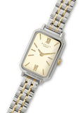 Ladies Two Tone Rectangle Bracelet Watch with Silver Case and Champagne Dial