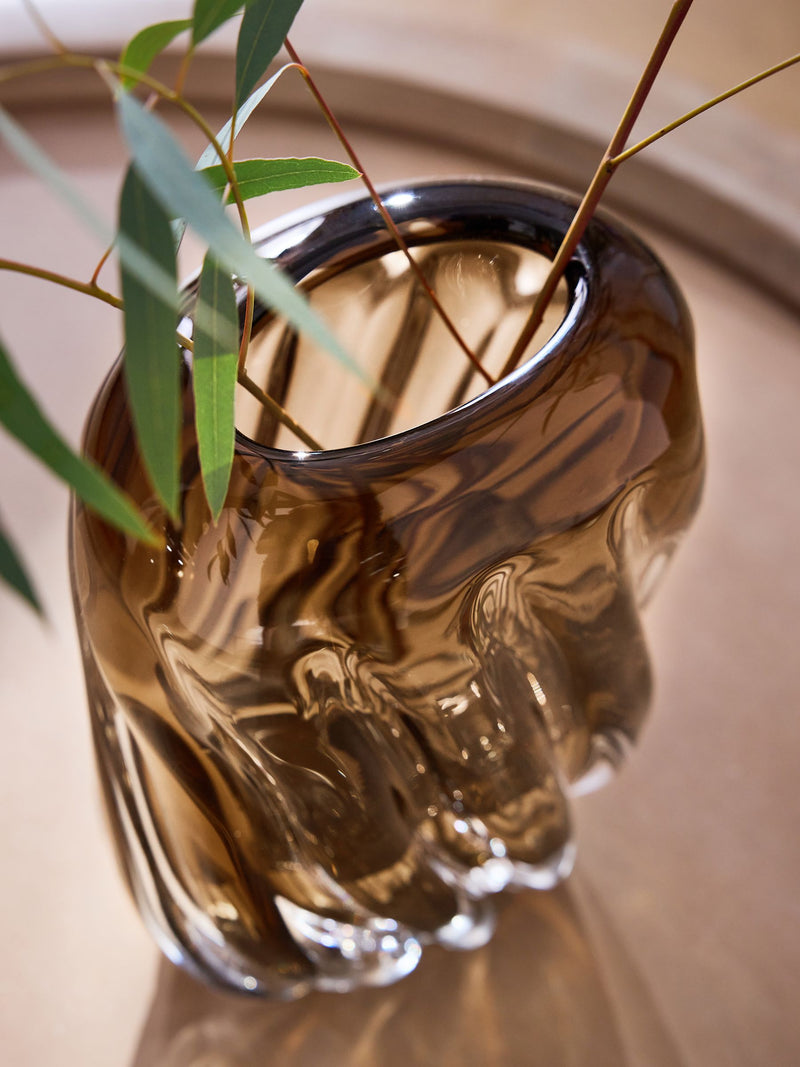 N. Premium Chocolate Brown Swirl Glass Vase 24.5cm - British product
