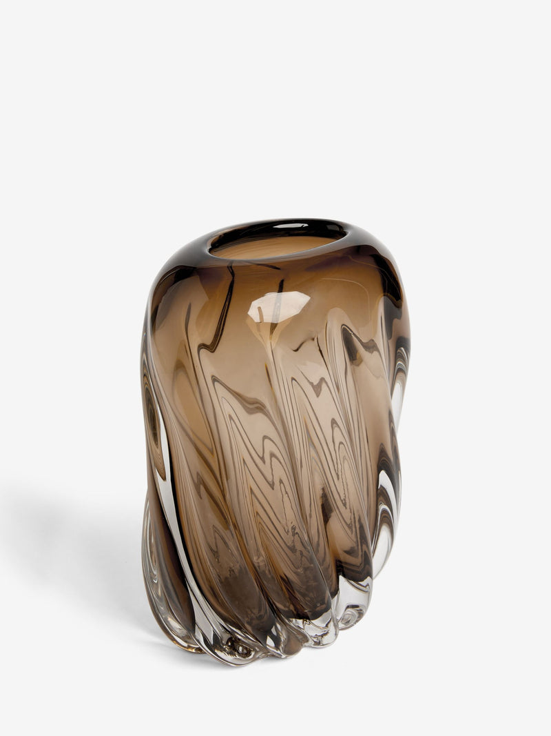 N. Premium Chocolate Brown Swirl Glass Vase 24.5cm - British product