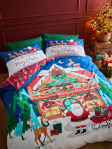 Catherine Lansfield Navy Blue Christmas Santa's Workshop Duvet Cover Set