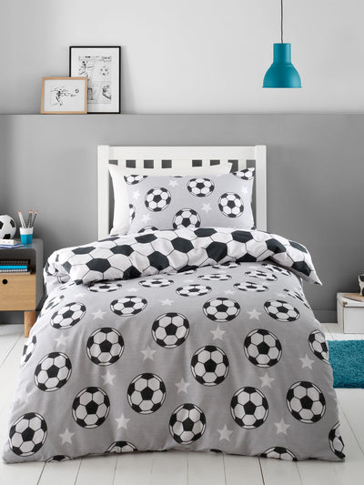 Next Catherine Lansfield Grey Supersoft 100% Brushed Cotton Football Duvet Cover Set- Buy online at McGrocer