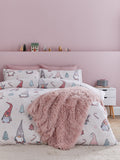 Catherine Lansfield Blush Pink Christmas Festive Gonk Cosy Fleece Duvet Cover Set - British product
