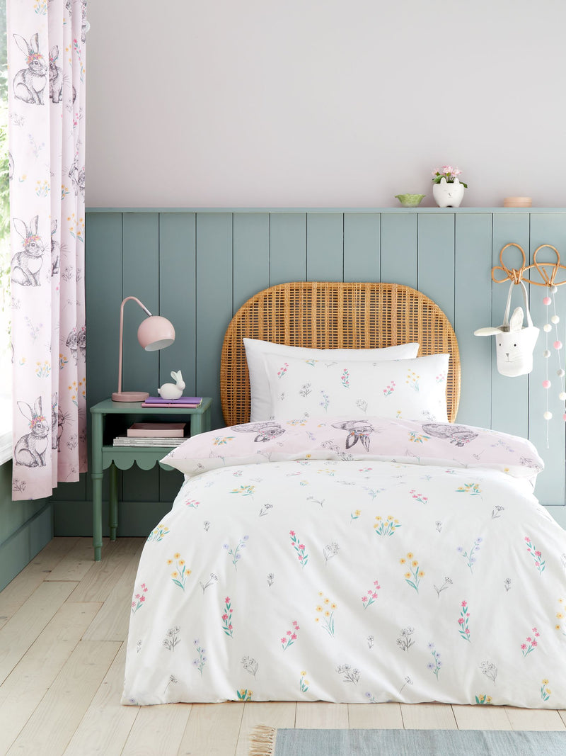 Catherine Lansfield pink bunny tail reversible duvet cover set - British product