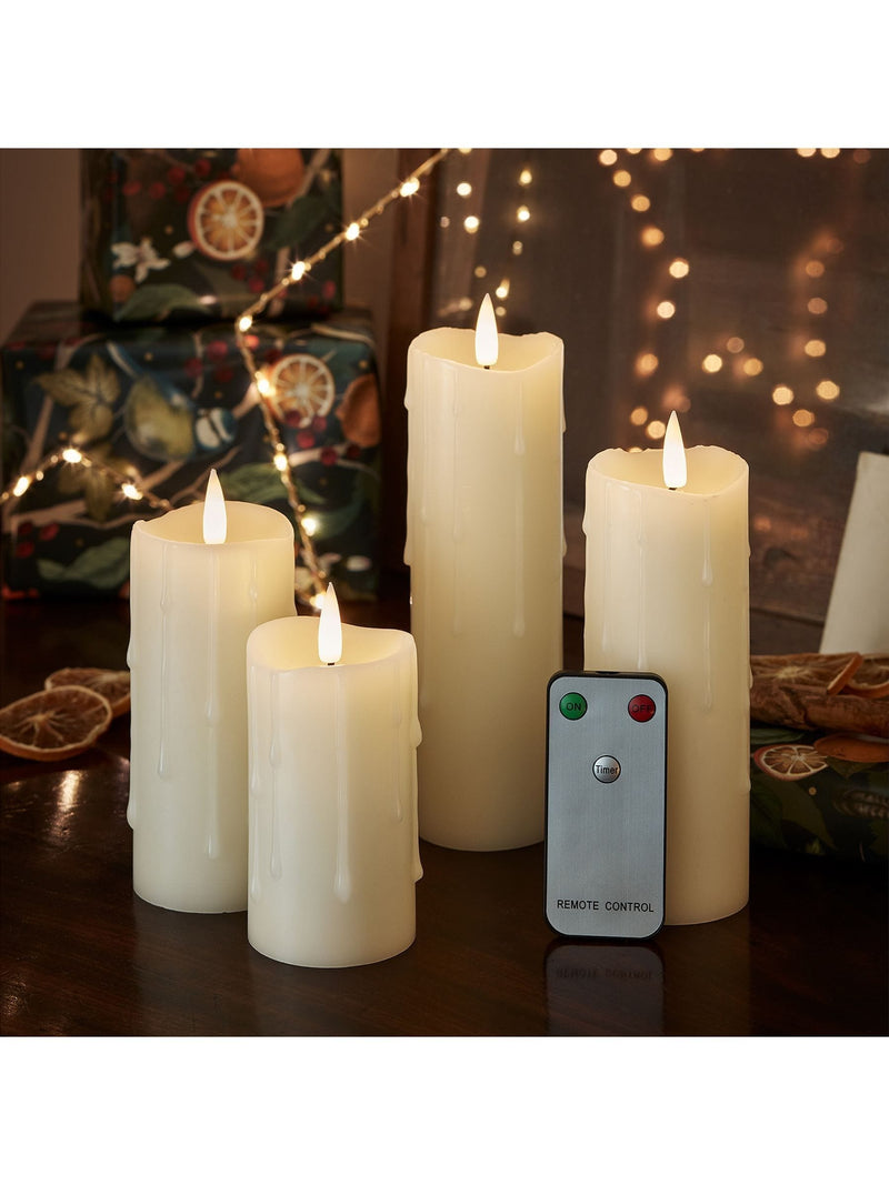 Lights4fun Ivory TruGlow Dripping Wax LED Slim Pillar Candle 15cm, UK version