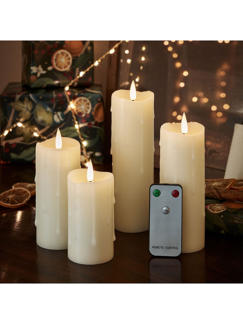 Lights4fun Ivory TruGlow Dripping Wax LED Slim Pillar Candle 15cm, UK version