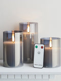 Lights4fun smoked grey LED glass candle trio, UK version
