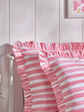 Lucy Tiffney pink stripe ruffle pillowcases set of 2, imported from the UK