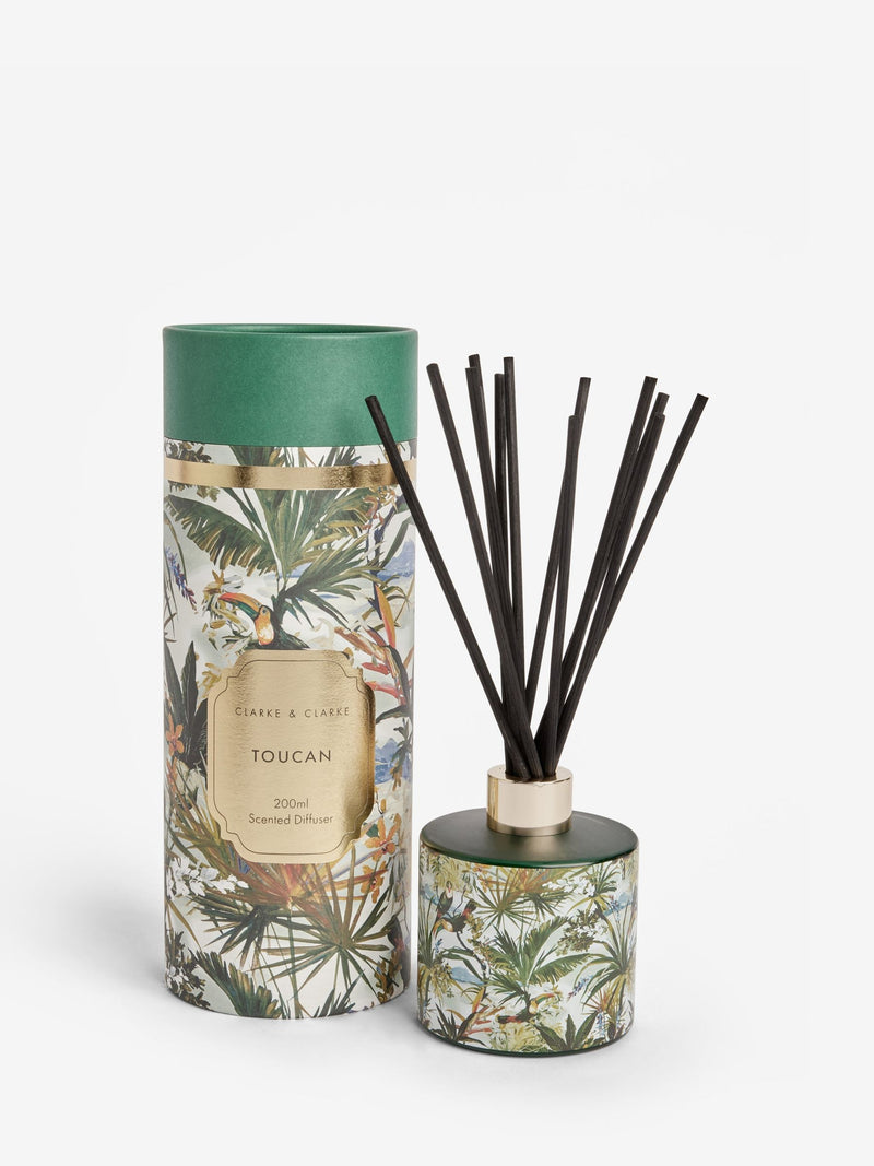 Clarke and Clarke Amber and Cedarwood Toucan reed diffuser - British product