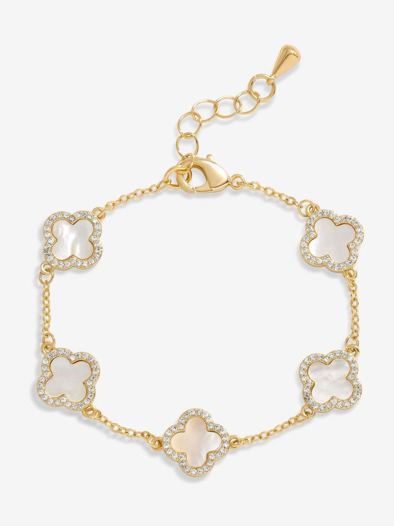 Jon Richard White Jet Enamel Clover Gold Plated Bracelet 178mm