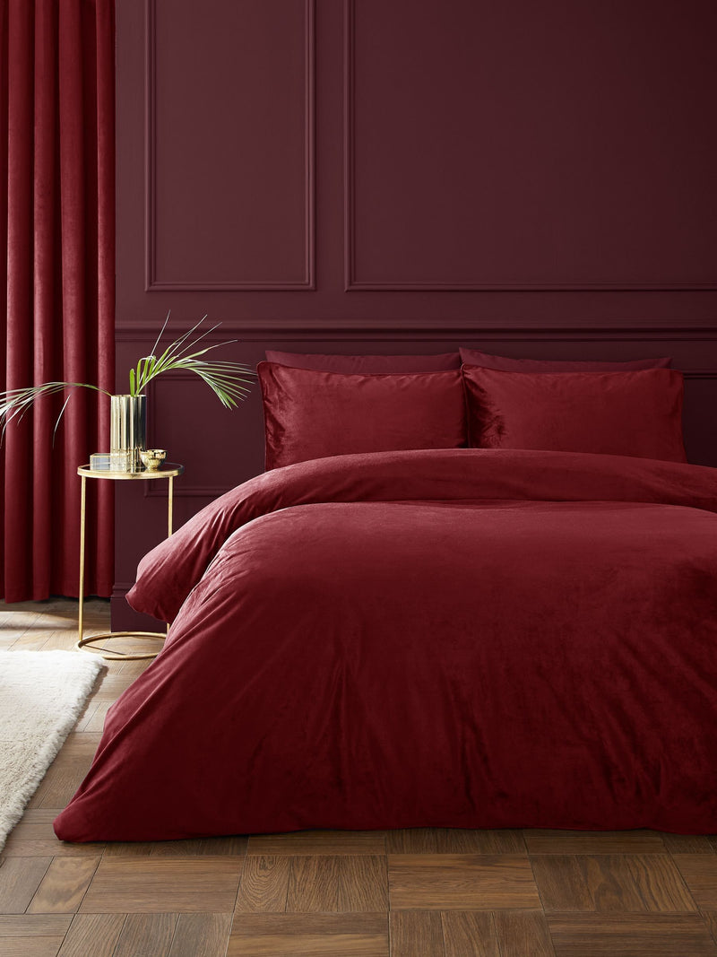 Catherine Lansfield Raspberry Red King velvet duvet cover set - British product