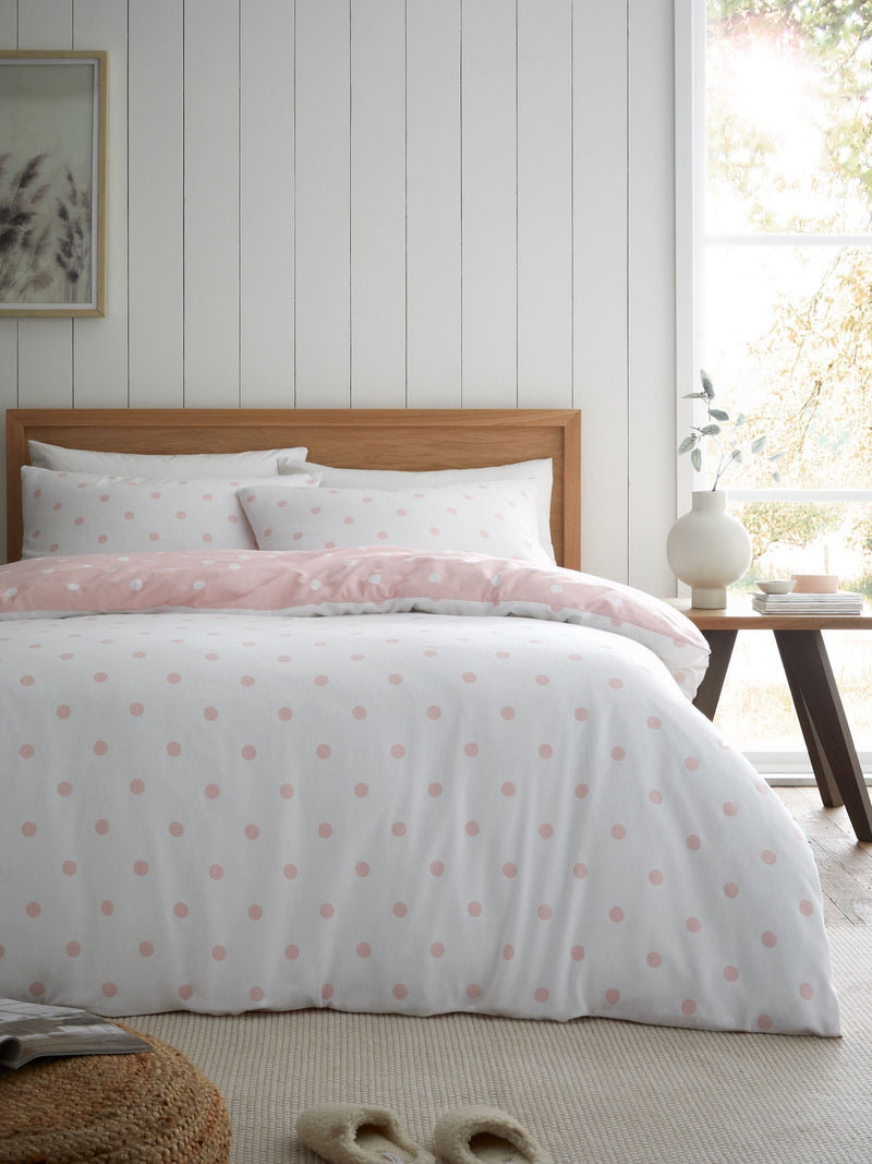 Catherine Lansfield blush pink polka dot duvet cover set - British product
