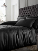 Catherine Lansfield Black Silky Soft Satin Duvet Cover and Pillowcase Set