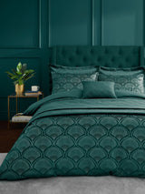 Catherine Lansfield Teal Green Art Deco Pearl Duvet Cover and Pillowcase Set