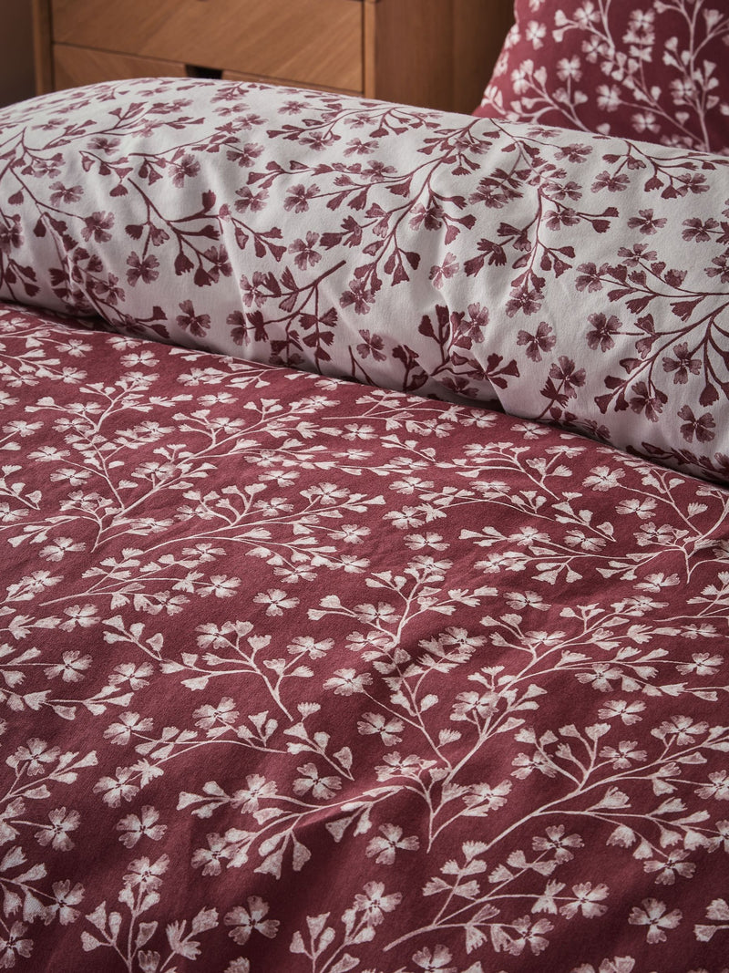 Catherine Lansfield mulberry red floral leaf duvet cover set - British product