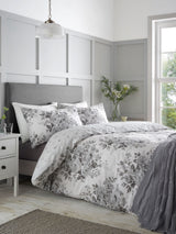 Catherine Lansfield Silver Grey Elinda Floral Reversible Duvet Cover Set
