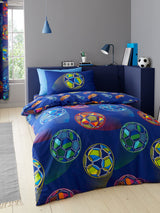 Catherine Lansfield Navy Blue Bright Football Reversible Duvet Cover Set