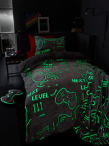 Next Catherine Lansfield Black Game Over Glow in the Dark Fleece Duvet Cover Set- Buy online at McGrocer