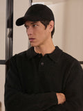 Black high build embroidery cap with curved brim (British brand)