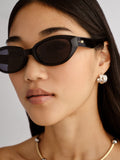Le Specs Le Bijou black oval sunglasses smoke lenses, imported from the UK