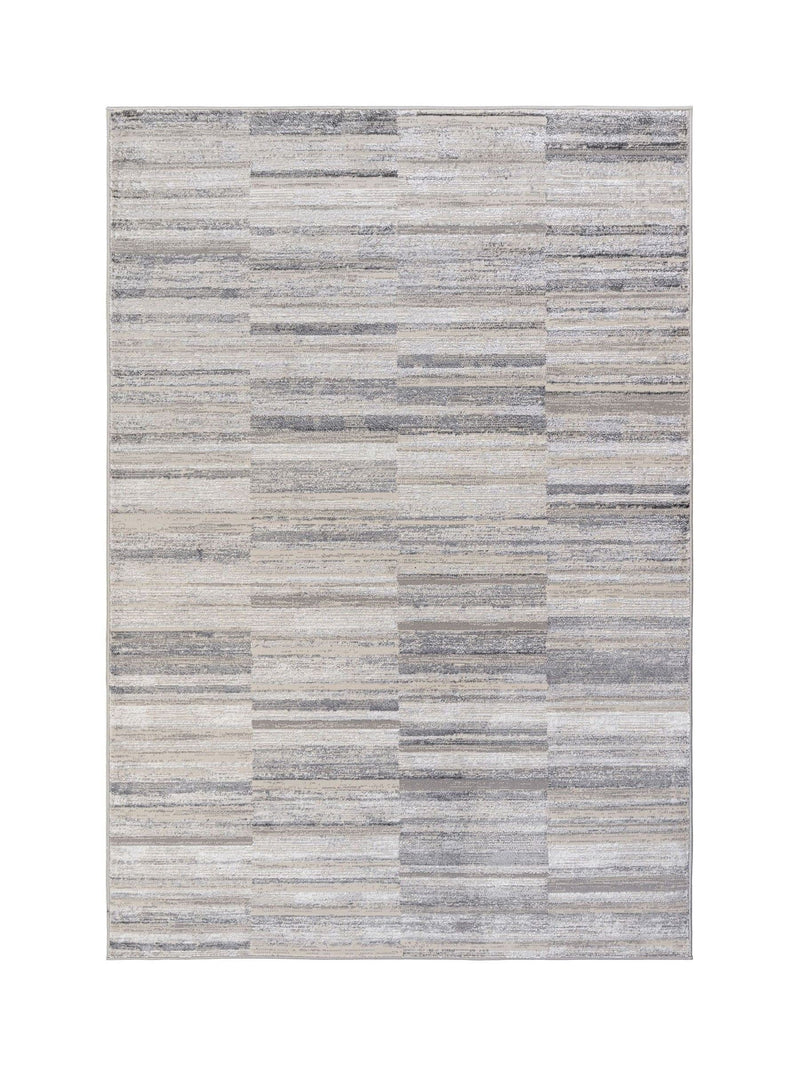 The Rug Edit grey Ritz Grid rug 100% polyester, imported from the UK