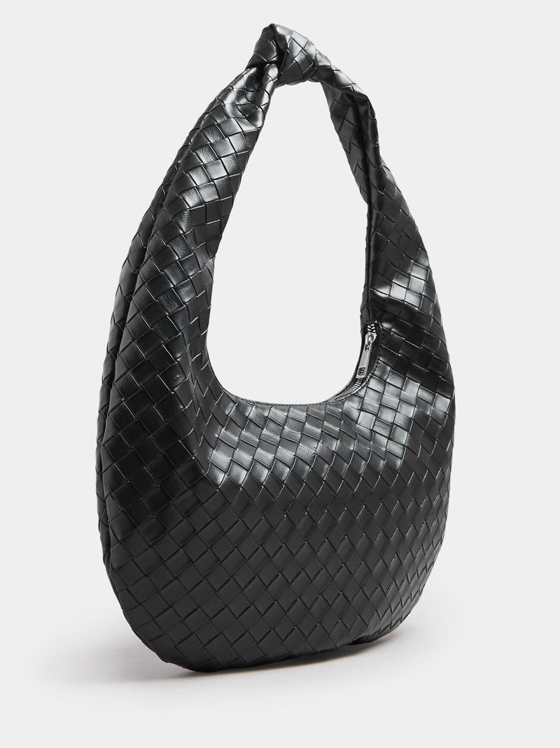 Yours Curve black woven shoulder bag with knot detail, imported from the UK