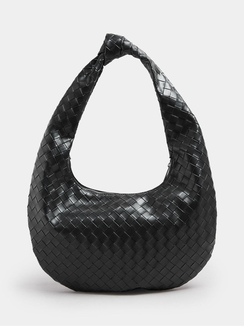Yours Curve black woven shoulder bag with knot detail, imported from the UK