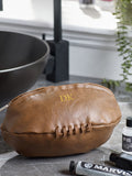 Personalised rugby-shaped washbag in vintage tan, UK version