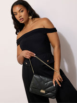 Next Yours Curve Black Faux Leather Quilted Shoulder Bag- Buy online at McGrocer