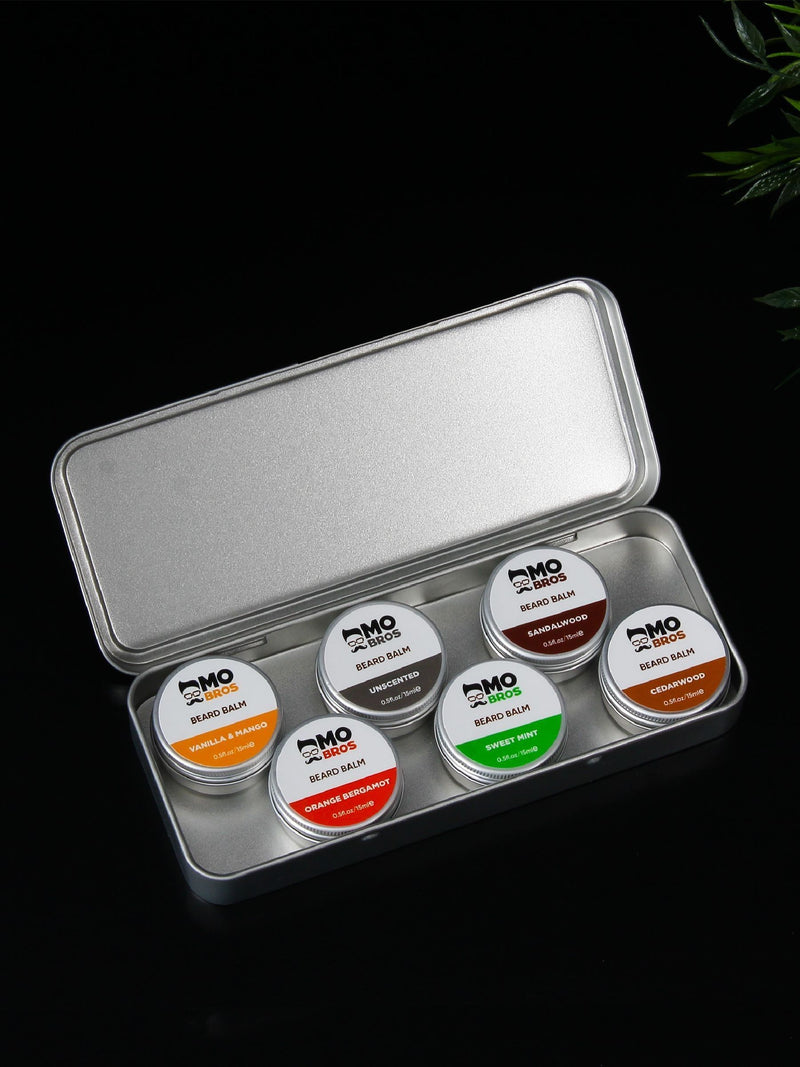 Mo Bros beard balm gift set with assorted scents 6 x 15ml, imported from the UK