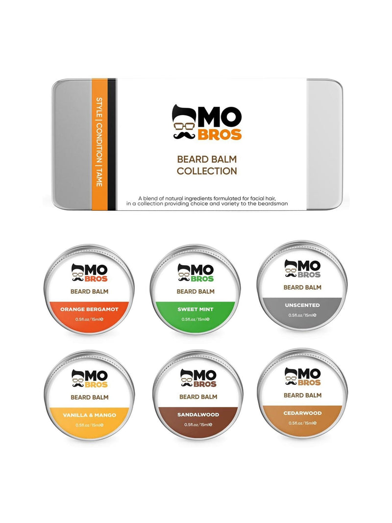 Mo Bros beard balm gift set with assorted scents 6 x 15ml, imported from the UK