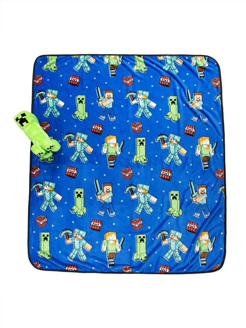 Minecraft Blue Creeper plush pillow buddy set and blanket (British brand)