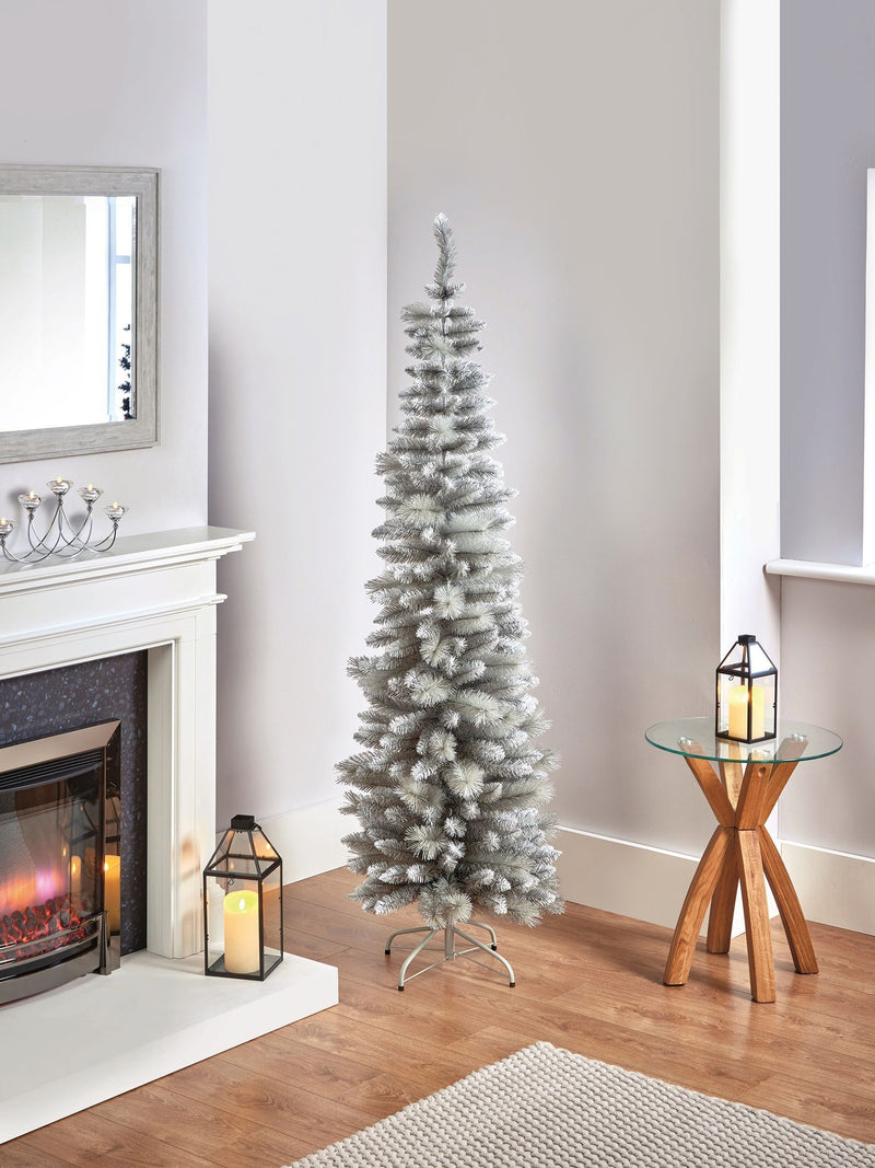 Premier Decorations green silver tipped slim Christmas tree 6.5ft, UK version