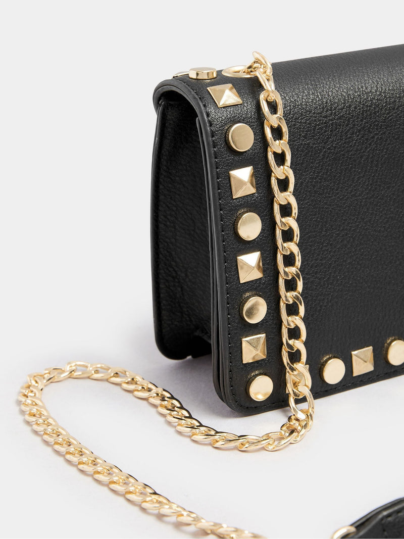 Yours Curve black faux leather stud detail cross body bag - British product